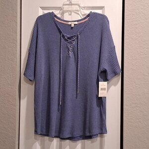 Peyton Primrose Denim Blue Waffle Short Sleeve Tunic Top Women's Size 1X